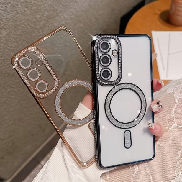 قاب لوکس و نگیندار گوشی سامسونگ A54 با محافظ لنز درخشان و رینگ مگنتی پشت
