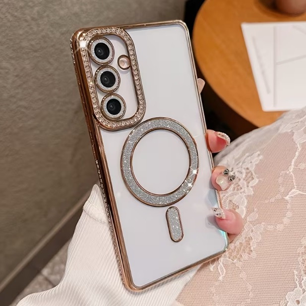 قاب لوکس و نگیندار گوشی سامسونگ A55 با محافظ لنز درخشان و رینگ مگنتی پشت