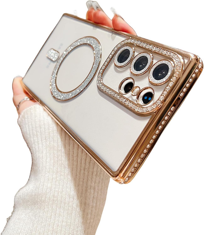قاب لوکس و نگیندار گوشی سامسونگ A55 با محافظ لنز درخشان و رینگ مگنتی پشت