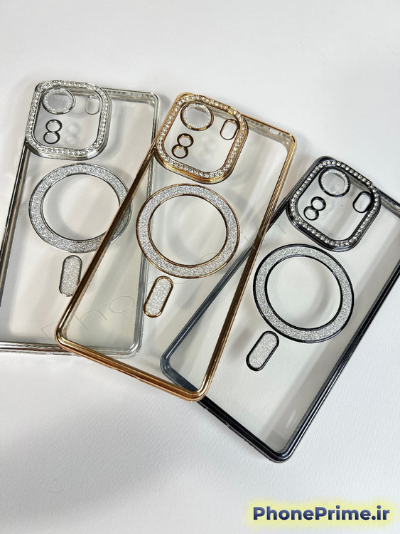قاب لوکس و نگیندار گوشی شیائومی ردمی 13C با محافظ لنز درخشان و رینگ مگنتی پشت