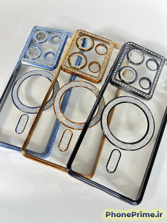 قاب لوکس و نگیندار گوشی شیائومی ردمی نوت 13 4G با محافظ لنز درخشان و رینگ مگنتی پشت