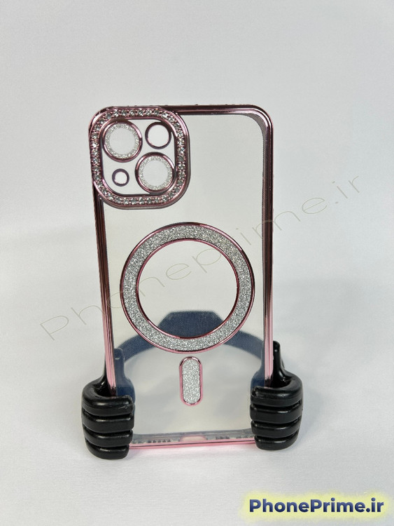 قاب لوکس و نگیندار گوشی آیفون ۱۳ معمولی با محافظ لنز درخشان و رینگ مگنتی پشت