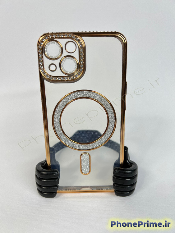 قاب لوکس و نگیندار گوشی آیفون ۱۳ معمولی با محافظ لنز درخشان و رینگ مگنتی پشت