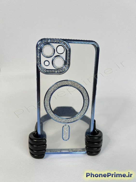 قاب لوکس و نگیندار گوشی آیفون ۱۳ معمولی با محافظ لنز درخشان و رینگ مگنتی پشت