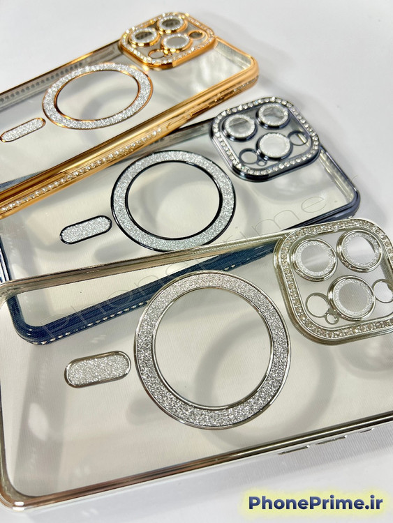 قاب لوکس و نگیندار گوشی آیفون ۱۴ پرو مکس با محافظ لنز درخشان و رینگ مگنتی پشت