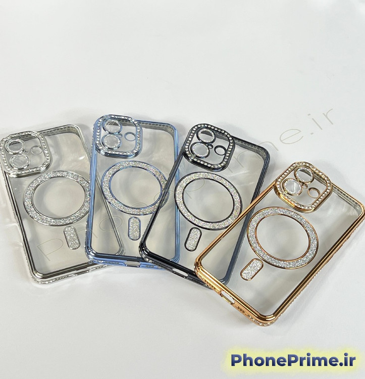قاب لوکس و نگیندار گوشی آیفون ۱۶ معمولی با محافظ لنز درخشان و رینگ مگنتی پشت