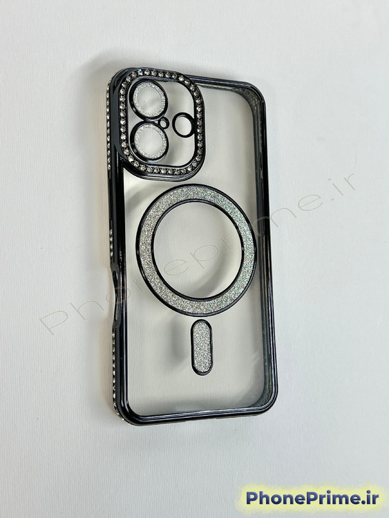 قاب لوکس و نگیندار گوشی آیفون ۱۷ معمولی با محافظ لنز درخشان و رینگ مگنتی پشت