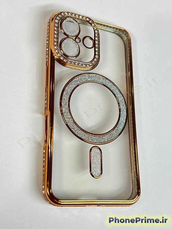 قاب لوکس و نگیندار گوشی آیفون ۱۷ معمولی با محافظ لنز درخشان و رینگ مگنتی پشت