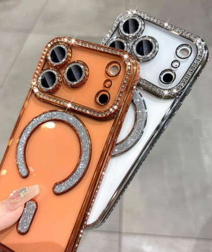 قاب لوکس و نگیندار گوشی آیفون ۱۷ پرو مکس با محافظ لنز درخشان و رینگ مگنتی پشت