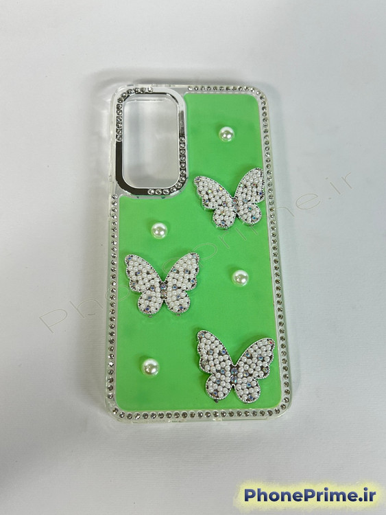 کاور فانتزی سامسونگ گلکسی A07 طرح پروانه سه بعدی و مروارید با بدنه اکلیلی درخشان