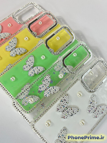 قاب لوکس سامسونگ A13 و A23 با طرح پروانههای مرواریدی برجسته و بدنه اکلیلی هفترنگ