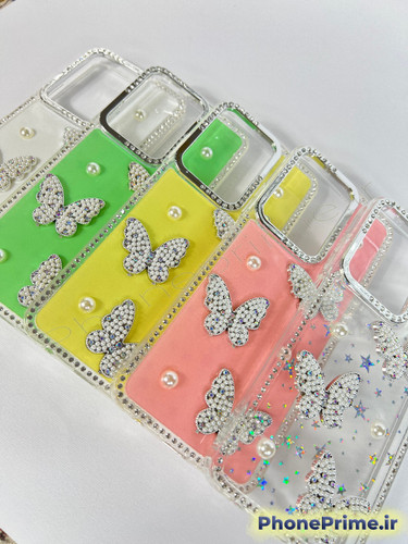 کاور فانتزی سامسونگ گلکسی A71 طرح پروانه سه بعدی و مروارید با بدنه اکلیلی درخشان