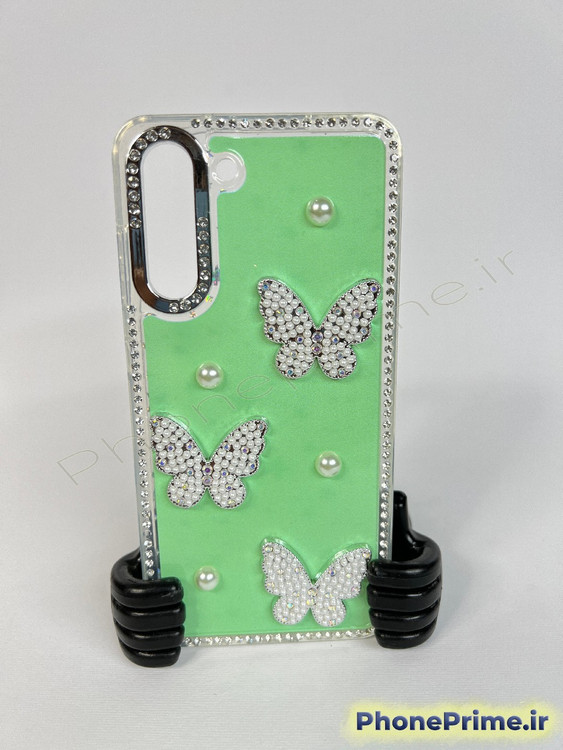 قاب لوکس پروانهای مرواریددار برای سامسونگ S21 FE با فریم کروم براق و رنگهای پاستلی