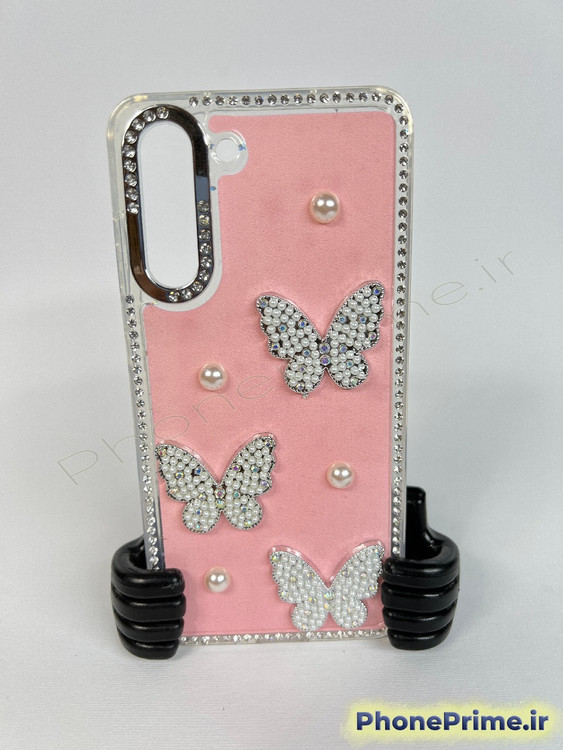 قاب لوکس پروانهای مرواریددار برای سامسونگ S21 FE با فریم کروم براق و رنگهای پاستلی
