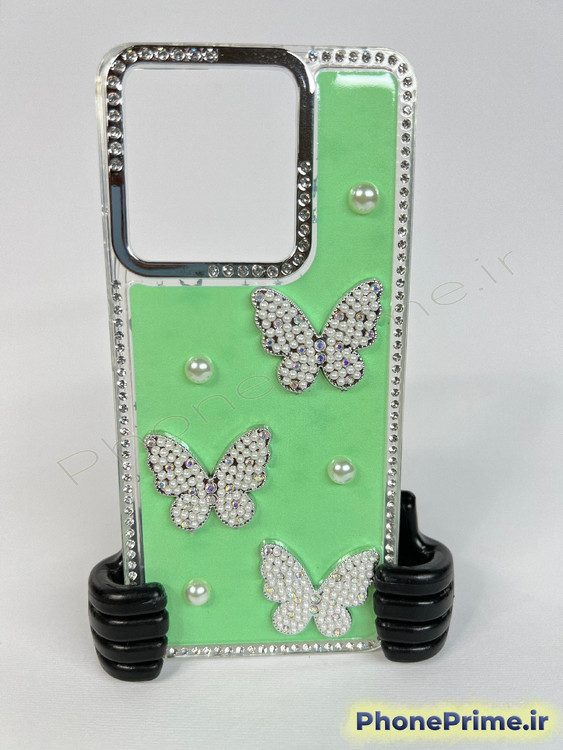 کاور لوکس و فانتزی ردمی نوت ۱۴ نسخه ۴ جی با فریم کروم پاستلی و پروانههای برجسته نگیندار
