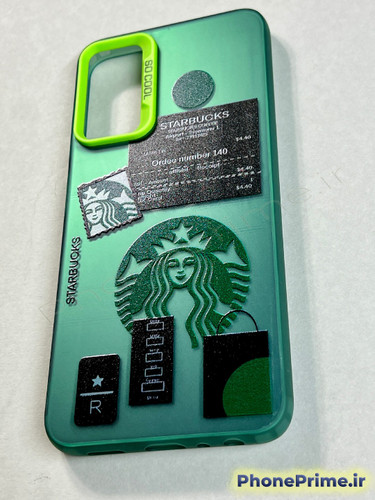 قاب هلوگرامی سبز سامسونگ A05s طرح استارباکس با فریم سبز فسفری و محافظ دوربین SO COOL