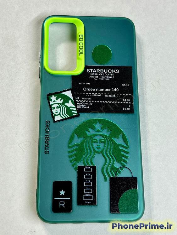 قاب هلوگرامی سبز سامسونگ A05s طرح استارباکس با فریم سبز فسفری و محافظ دوربین SO COOL