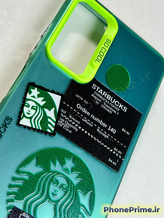 قاب هلوگرامی سبز سامسونگ A05s طرح استارباکس با فریم سبز فسفری و محافظ دوربین SO COOL