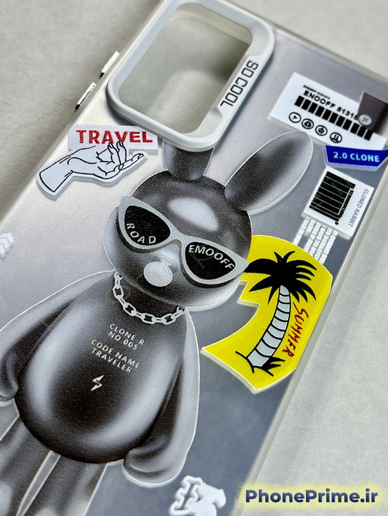 قاب نیمهشفاف سامسونگ A05s با طرح خرگوش مشکی عینکدار، نوشتههای گرافیکی مدرن و فریم دوربین سفید SO COOL