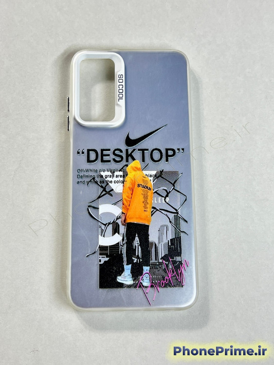 قاب نیمهشفاف سامسونگ A05s طرح استریت استایل با لوگوی نایکی، نوشته Desktop و محافظ دوربین سفید SO COOL
