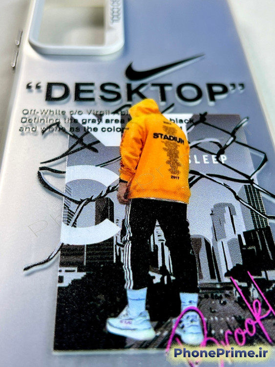 قاب نیمهشفاف سامسونگ A05s طرح استریت استایل با لوگوی نایکی، نوشته Desktop و محافظ دوربین سفید SO COOL