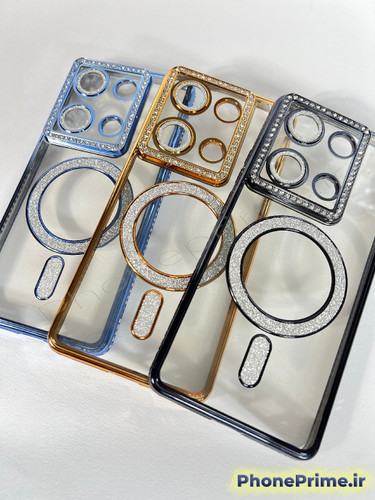 قاب لوکس و نگیندار گوشی شیائومی ردمی نوت 13 پرو 4G با محافظ لنز درخشان و رینگ مگنتی پشت