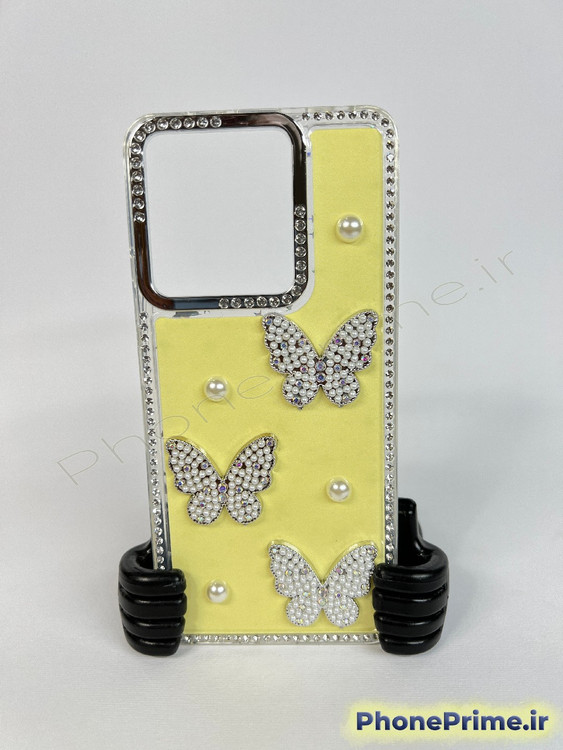 قاب لوکس پروانهای مرواریددار برای شیائومی ردمی A5 با فریم کروم براق پاستلی و بدنه شفاف