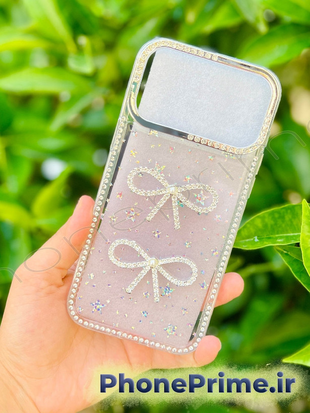 قاب جواهری آیفون ۱۷ پرو مکس مدل Luxury Shine Star با طرح پاپیون و شاین هلوگرامی ستارهای