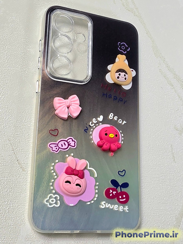 قاب فانتزی عروسکی سامسونگ S24 FE طرح خرس و خرگوش Sweet Bear با محافظ لنز دوربین شفاف