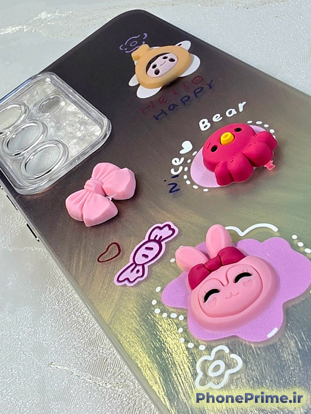 قاب فانتزی عروسکی سامسونگ S24 FE طرح خرس و خرگوش Sweet Bear با محافظ لنز دوربین شفاف