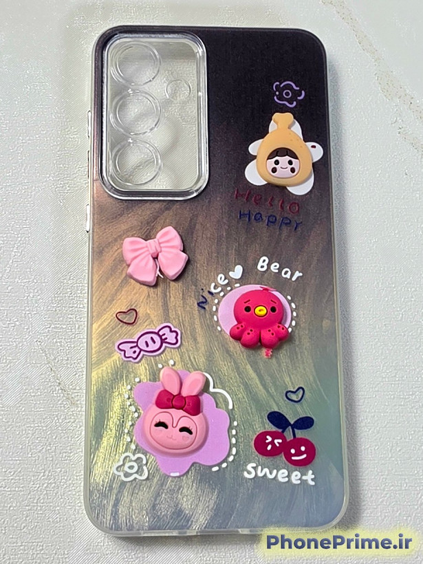 قاب فانتزی عروسکی سامسونگ S24 FE طرح خرس و خرگوش Sweet Bear با محافظ لنز دوربین شفاف