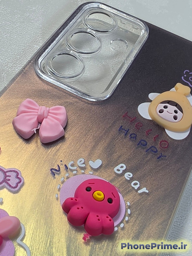 قاب فانتزی عروسکی سامسونگ S24 FE طرح خرس و خرگوش Sweet Bear با محافظ لنز دوربین شفاف