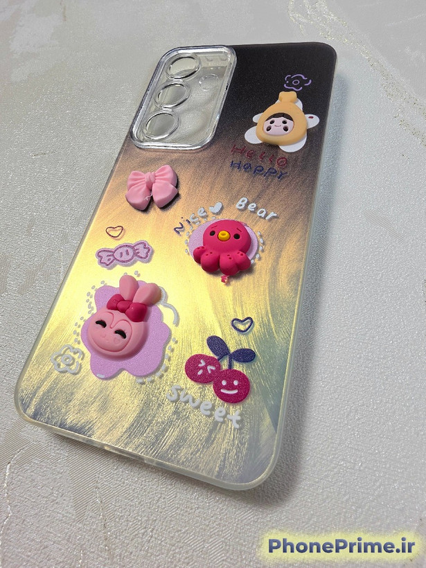 قاب فانتزی عروسکی سامسونگ S24 FE طرح خرس و خرگوش Sweet Bear با محافظ لنز دوربین شفاف