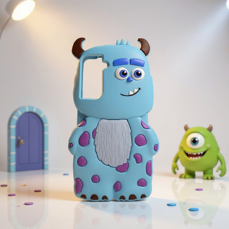 قاب سیلیکونی سهبعدی سامسونگ Galaxy S23 FE طرح سیلی از انیمیشن هیولاها، رنگ آبی با لکههای بنفش، جنس TPU نرم