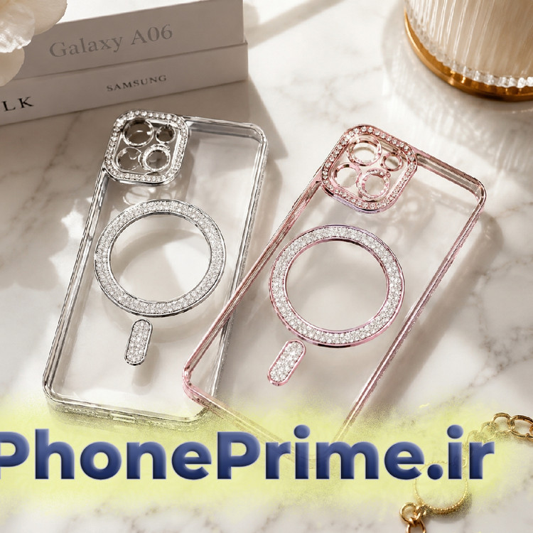 قاب گوشی Samsung Galaxy A07 شفاف لاکچری طرح دایموند نگین دار با محافظ لنز (طرح مگ سیف)