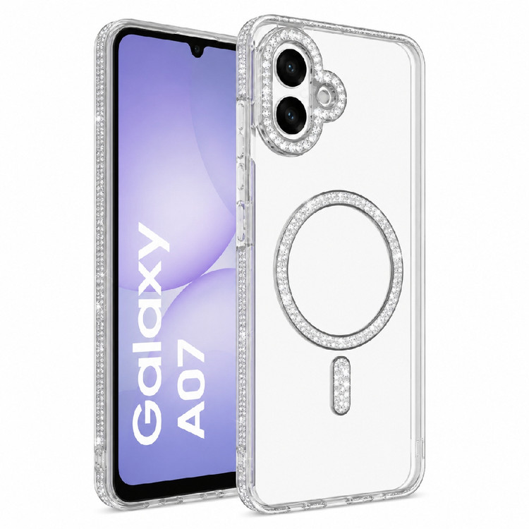 قاب گوشی Samsung Galaxy A07 شفاف لاکچری طرح دایموند نگین دار با محافظ لنز (طرح مگ سیف)