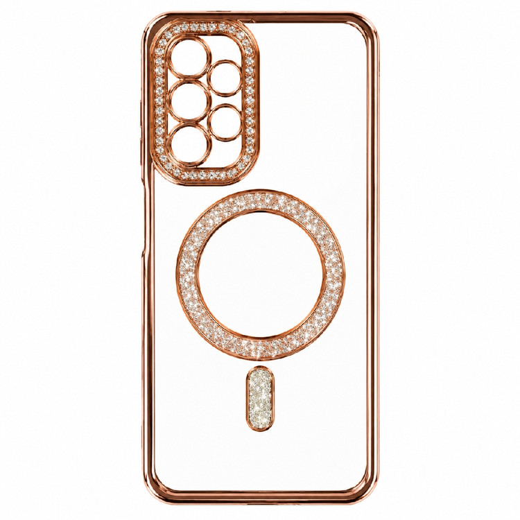 قاب گوشی Redmi Note 14 لوکس نگیندار طلایی با محافظ لنز و قابلیت مگسیف