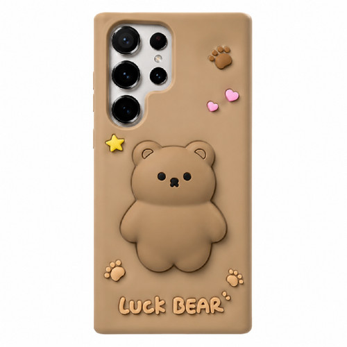 قاب عروسکی و سه بعدی قهوهای سامسونگ Galaxy S23 Ultra طرح خرس Luck Bear با محافظ لنز