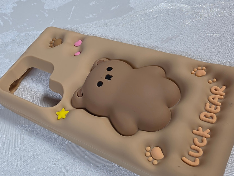 قاب عروسکی و سه بعدی قهوهای سامسونگ Galaxy S23 Ultra طرح خرس Luck Bear با محافظ لنز