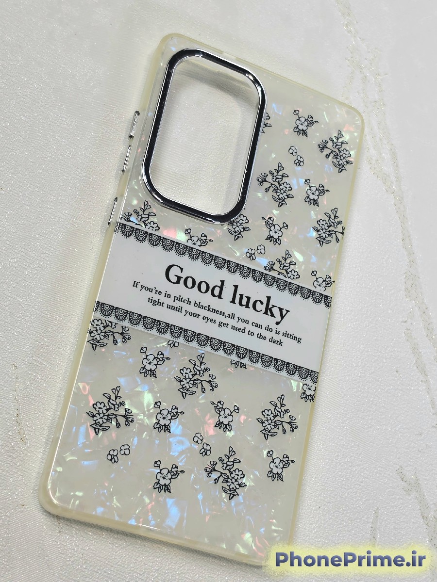 قاب گوشی سامسونگ گلکسی S23 Ultra مدل Good Lucky با طرح گلدار و زمینه صدفی شاین
