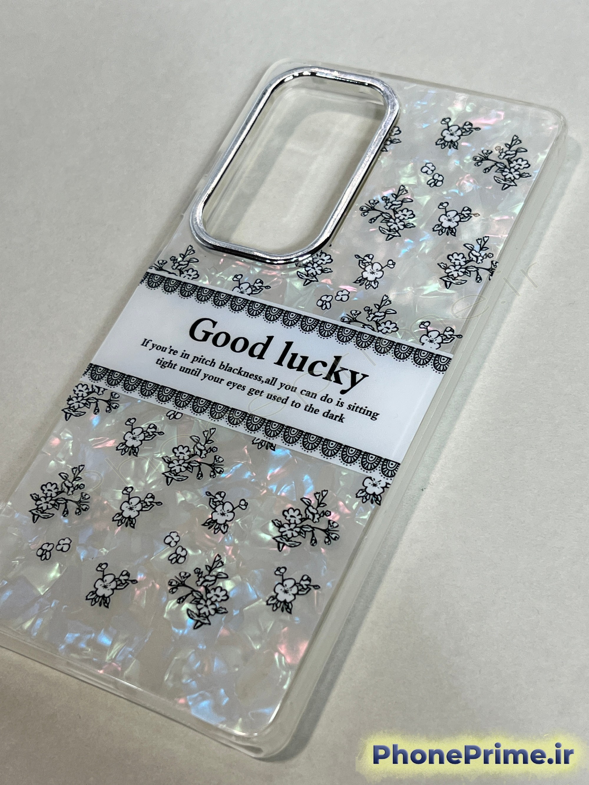 قاب گوشی سامسونگ گلکسی S23 Ultra مدل Good Lucky با طرح گلدار و زمینه صدفی شاین