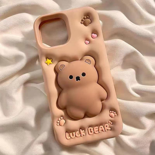 قاب فانتزی ۳D آیفون 11 طرح خرس شانس Luck BEAR رنگ کرم نسکافهای فون پرایم