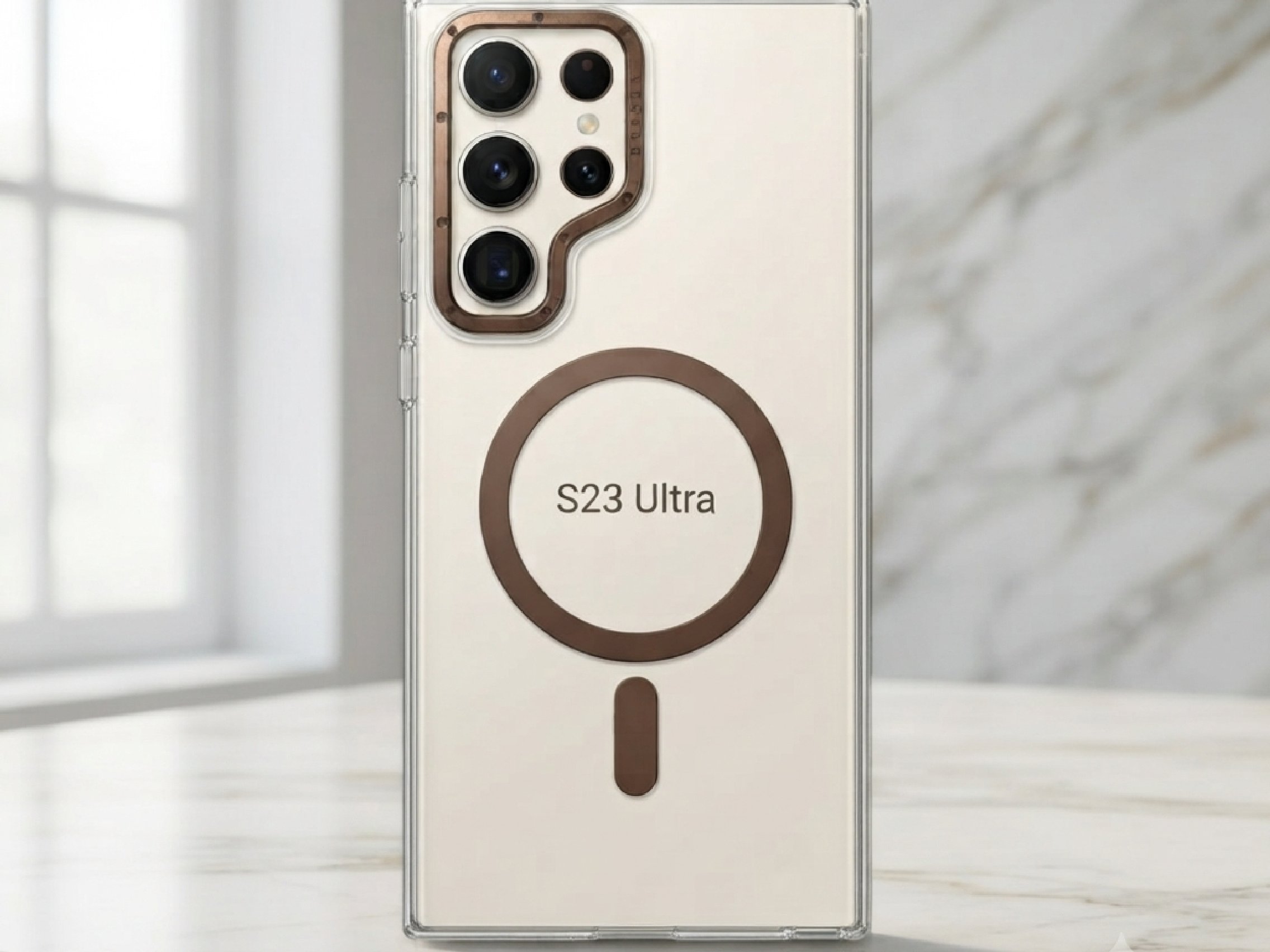 قاب شفاف مگ سیف سامسونگ S23 Ultra و S24 Ultra با فریم دوربین تیتانیومی رنگ دزرت صحرایی