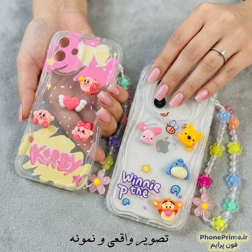 پک یکی بخر یکی رایگان قاب شفاف سامسونگ A52 با عروسک برجسته و آویز کریستالی