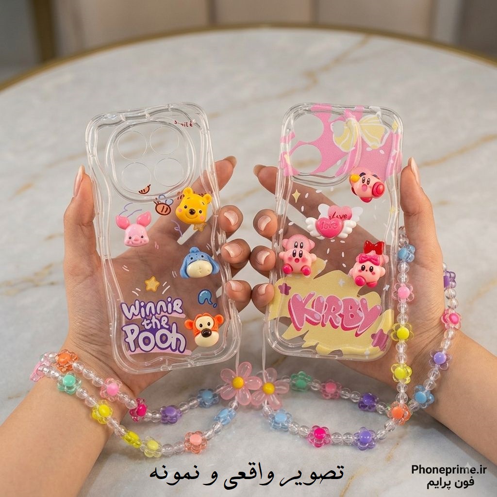 پک یکی بخر یکی رایگان قاب شفاف سامسونگ S20 FE با عروسک برجسته و آویز کریستالی