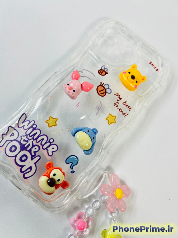 قاب شفاف پوکو X3 و Poco X3 Pro طرح عروسک برجسته وینی پو و آویز کریستالی