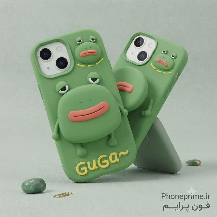 قاب آیفون 13 پرو و 15 پرو مشترک طرح قورباغه GuGa استند دار با ۱ سال ضمانت تغییر رنگ