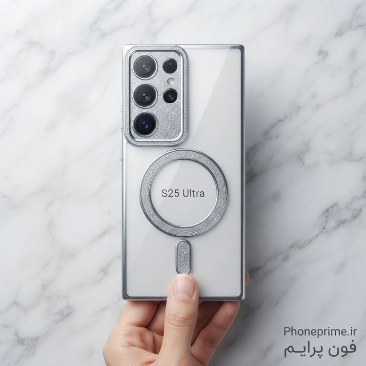 قاب سامسونگ اس 25 اولترا Samsung S25 Ultra مدل Pro Shine لوکس شفاف اکلیلی مگ سیف با محافظ لنز