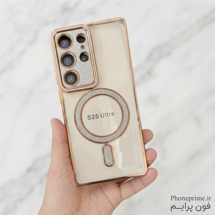 قاب سامسونگ اس 25 اولترا Samsung S25 Ultra مدل Pro Shine لوکس شفاف اکلیلی مگ سیف با محافظ لنز
