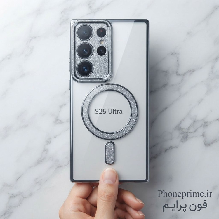 قاب سامسونگ اس 25 اولترا Samsung S25 Ultra مدل Pro Shine لوکس شفاف اکلیلی مگ سیف با محافظ لنز